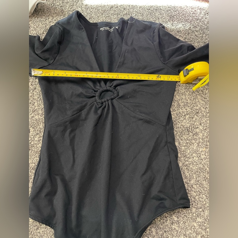 Abercrombie & Fitch Knotted Front Long Sleeve Plunge Bodysuit Sz S In Black - Picture 6 of 7